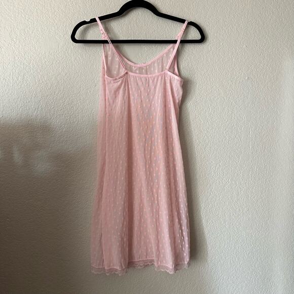 Y2K Daisy Fuentes Flocked Heart Mesh Fabric V-Neck Slip Dress Pink Size Large - Picture 6 of 6